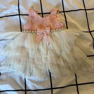 Pink and Cream Tulle Dress with Bow
